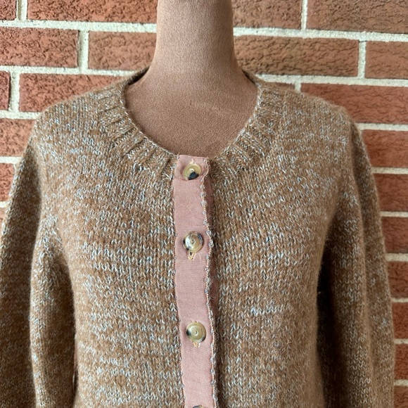 Josa 100% Alpaca Knit Button Up Cardigan Sweater Brown Beige Crew, Size 2 - Picture 6 of 15